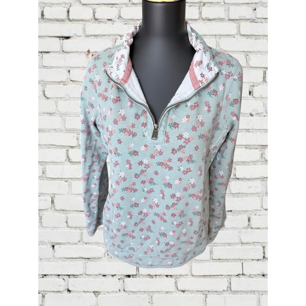FatFace The Airlie Sweatshirt Women 6 Mint Green Floral Waffle Knit Quarter Zip